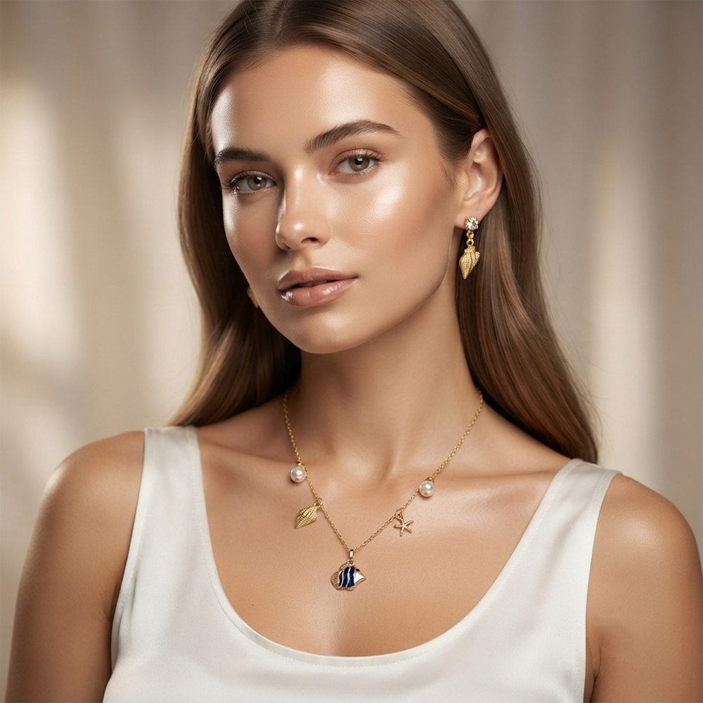 The99JewelBeach Inspired Trendy Western Necklace Set With Shell and Fish Shape Pendant for Women