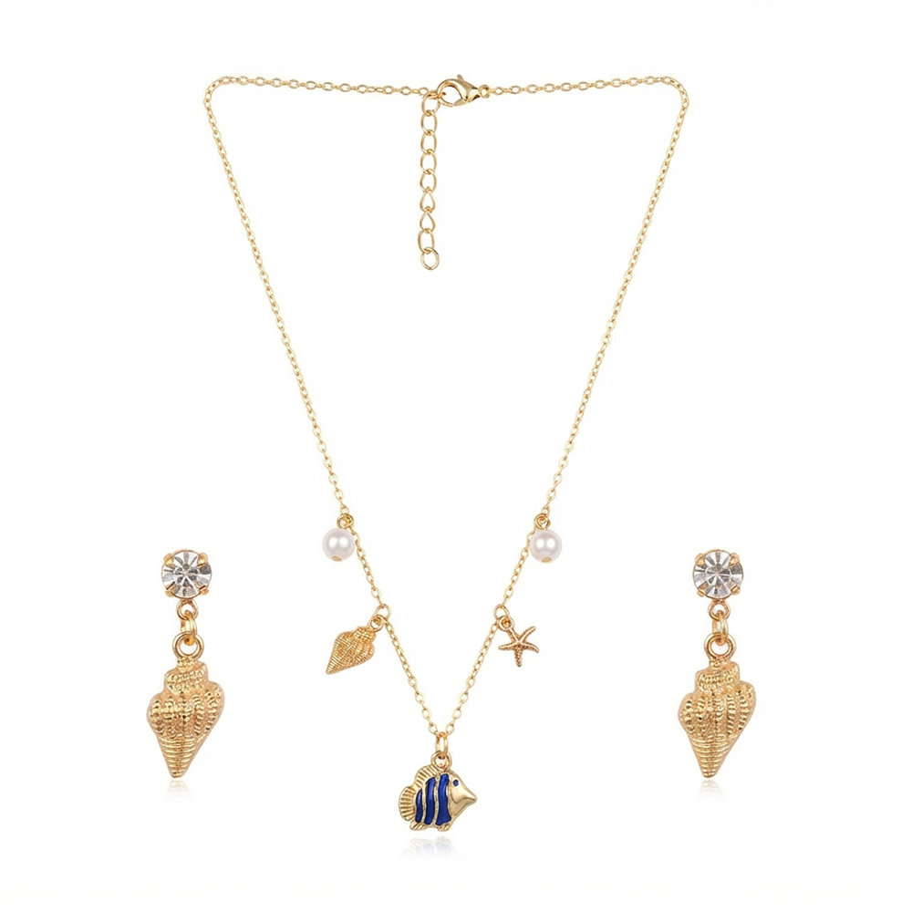 The99JewelBeach Inspired Trendy Western Necklace Set With Shell and Fish Shape Pendant for Women