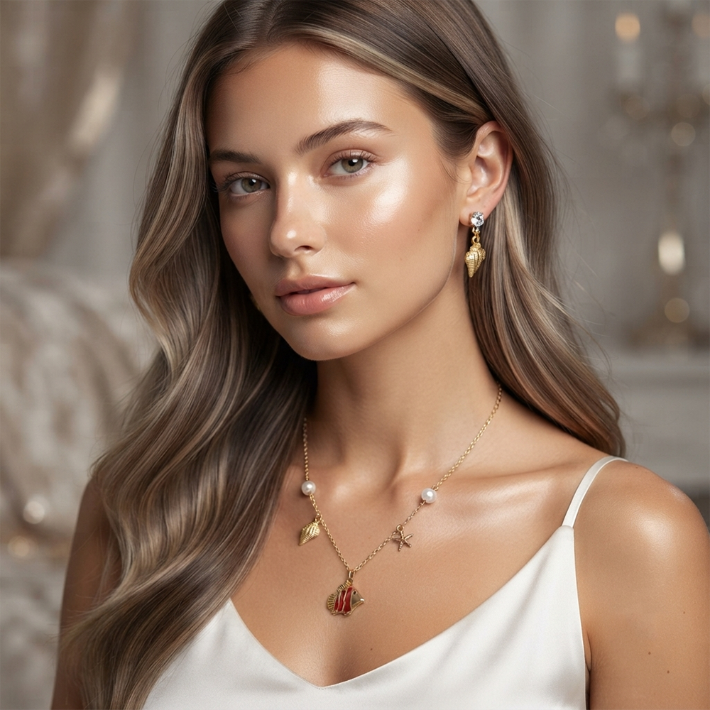 The99JewelBeach Inspired Trendy Western Necklace Set With Shell and Fish Shape Pendant for Women