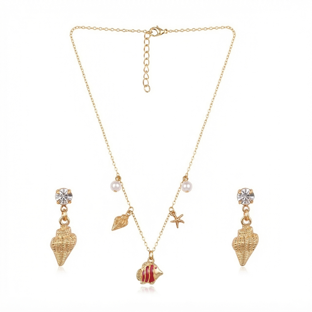 The99JewelBeach Inspired Trendy Western Necklace Set With Shell and Fish Shape Pendant for Women