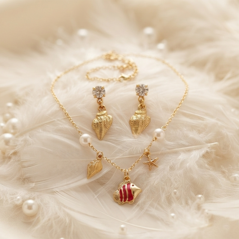 The99JewelBeach Inspired Trendy Western Necklace Set With Shell and Fish Shape Pendant for Women