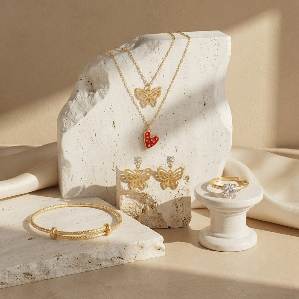 The99JeweTrendy Western Necklace Set With Heart & Butterfly  Charms with Bracelet for Women