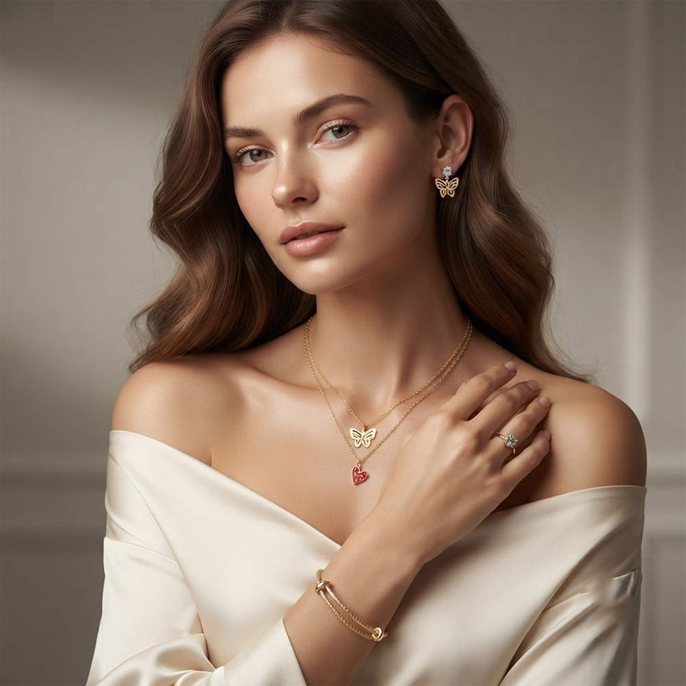 The99JeweTrendy Western Necklace Set With Heart & Butterfly  Charms with Bracelet for Women