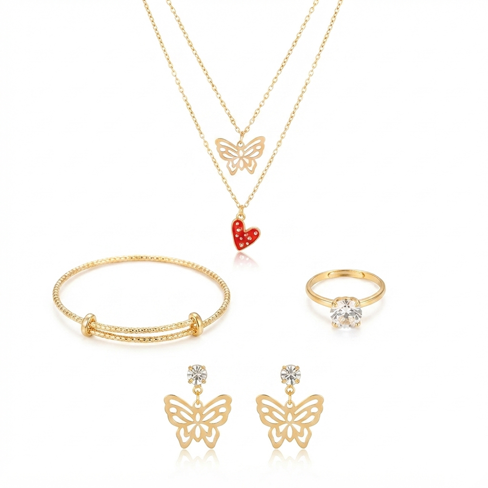 The99JeweTrendy Western Necklace Set With Heart & Butterfly  Charms with Bracelet for Women