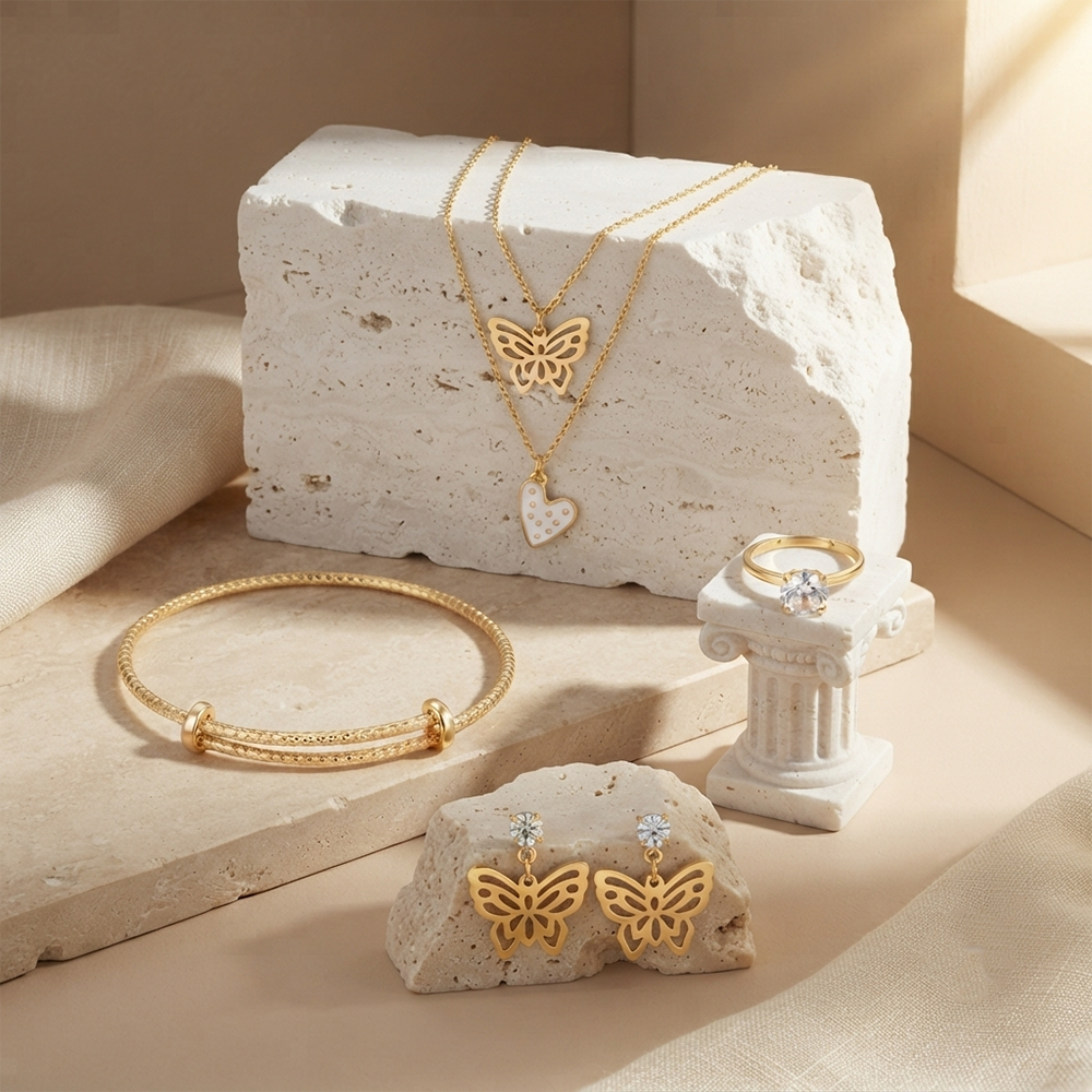 The99JeweTrendy Western Necklace Set With Heart & Butterfly  Charms with Bracelet for Women