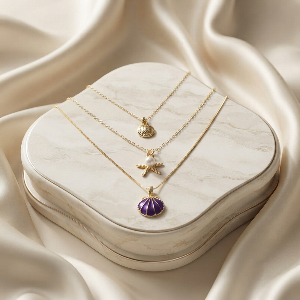The99Jewel Three Layer Necklace Set With Shell and Star Pendant for Women