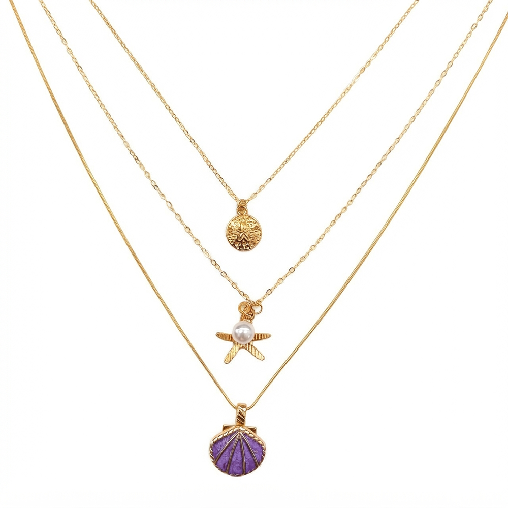The99Jewel Three Layer Necklace Set With Shell and Star Pendant for Women