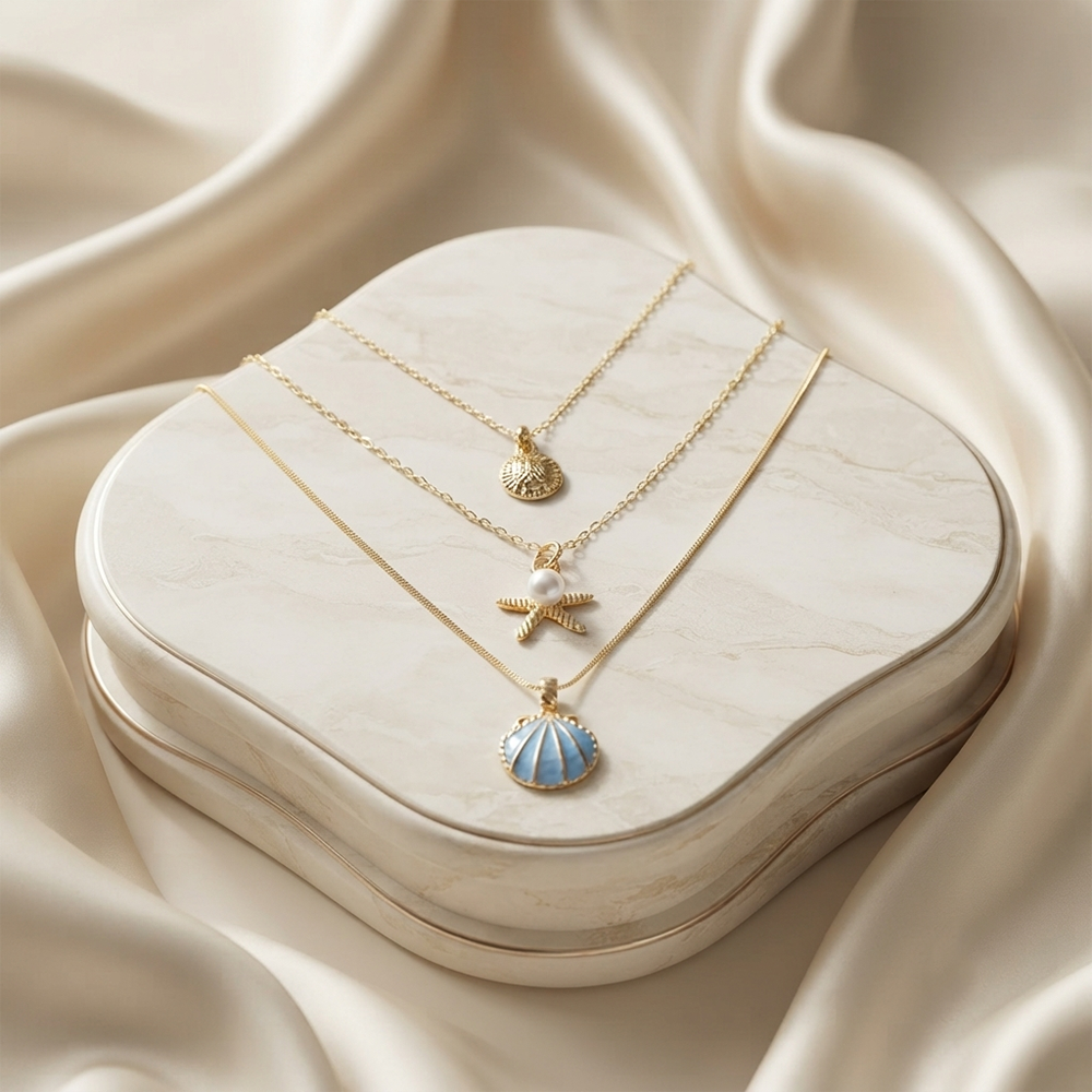 The99Jewel Three Layer Necklace Set With Shell and Star Pendant for Women
