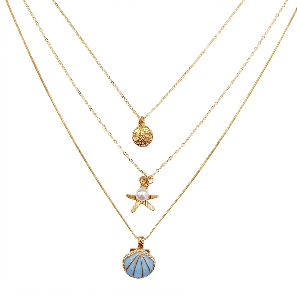 The99Jewel Three Layer Necklace Set With Shell and Star Pendant for Women