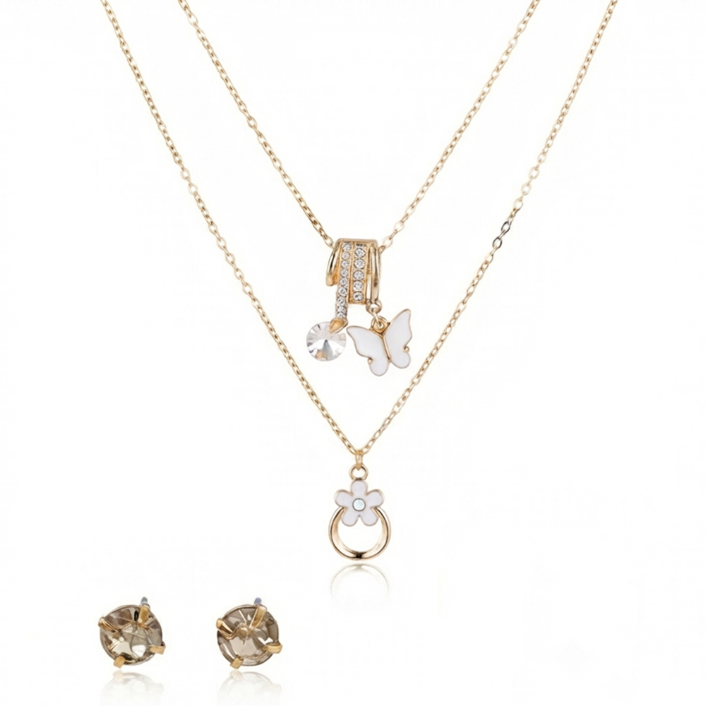 The99Jewel Double Layer Necklace Set With Butterfly Shape Pendant and Charms for Women