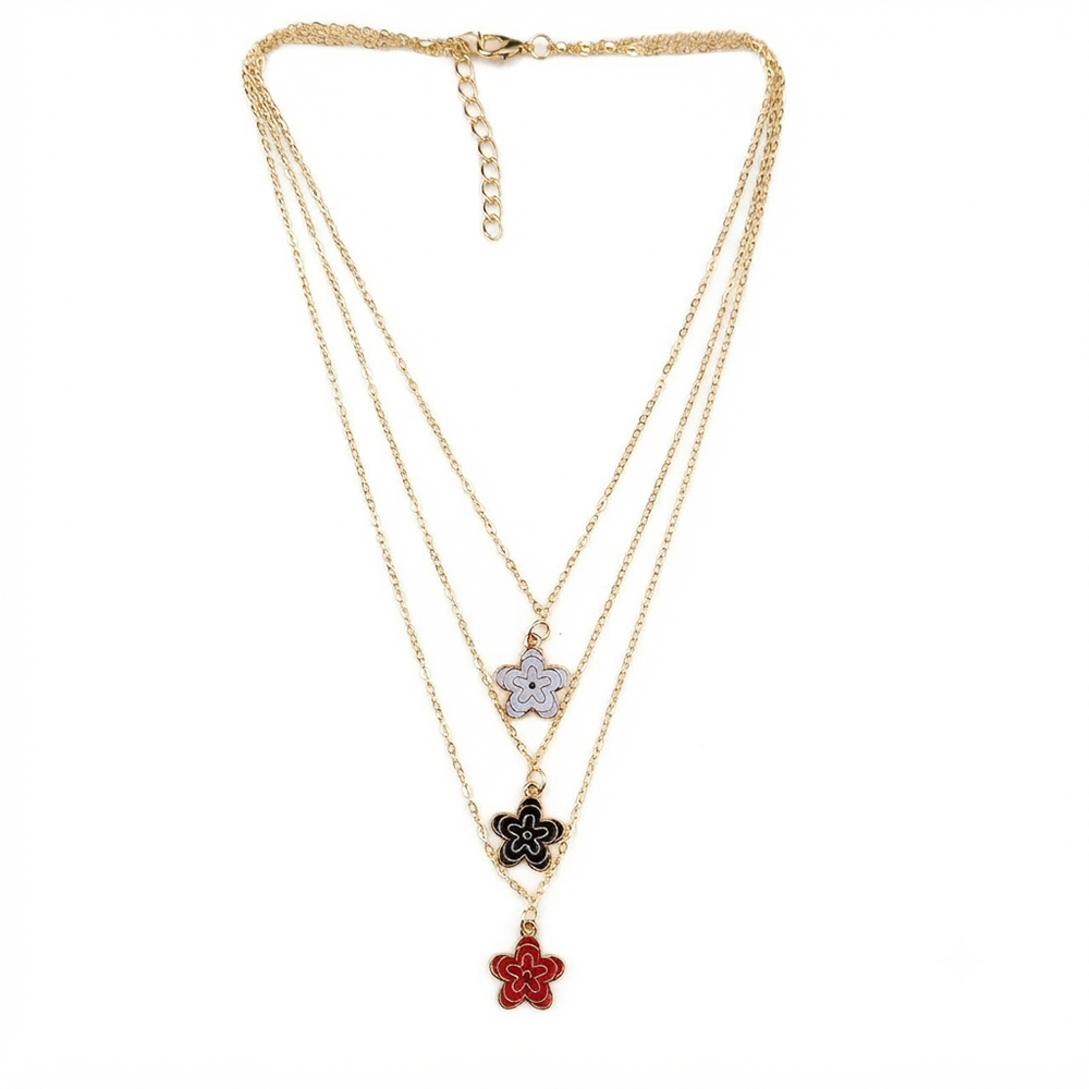 The99Jewel Gold Plated Triple Layered Enamelled Flower Pendant Western Necklace