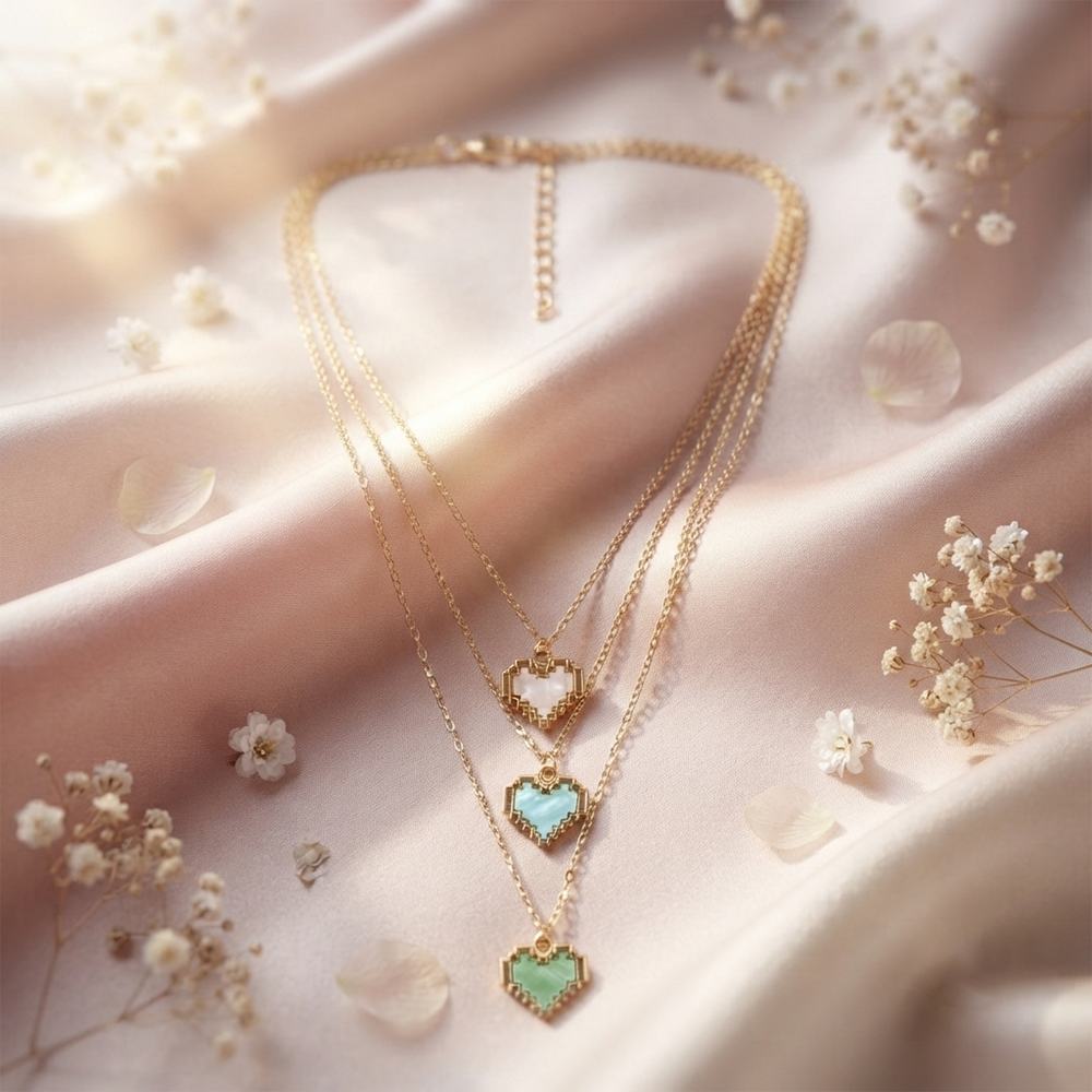 The99Jewel Gold Plated Triple Layered Enamelled Heart Pendant Western Necklace