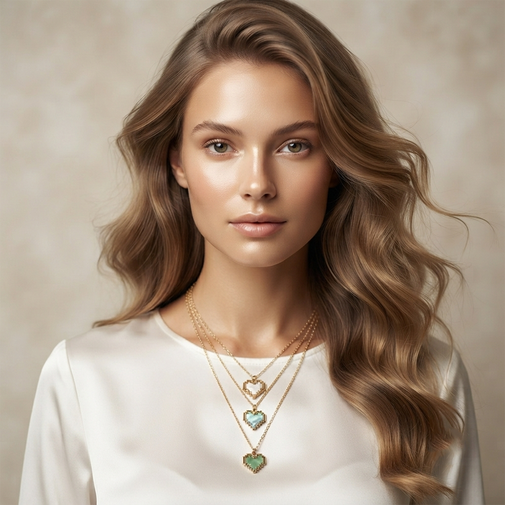 The99Jewel Gold Plated Triple Layered Enamelled Heart Pendant Western Necklace 