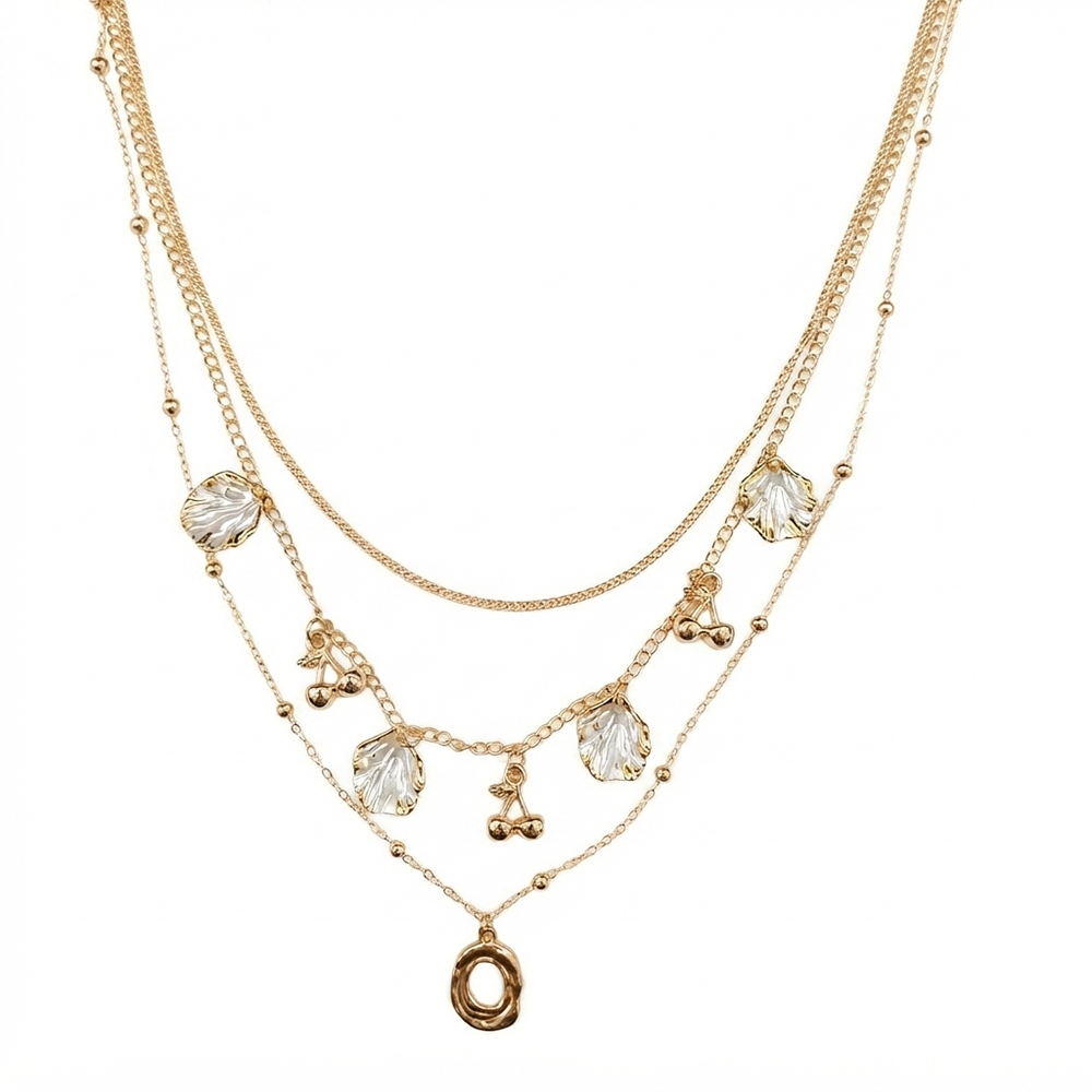 The99Jewel Gold Plated Triple Layered Coastal Inspired shell Charms Western Necklace