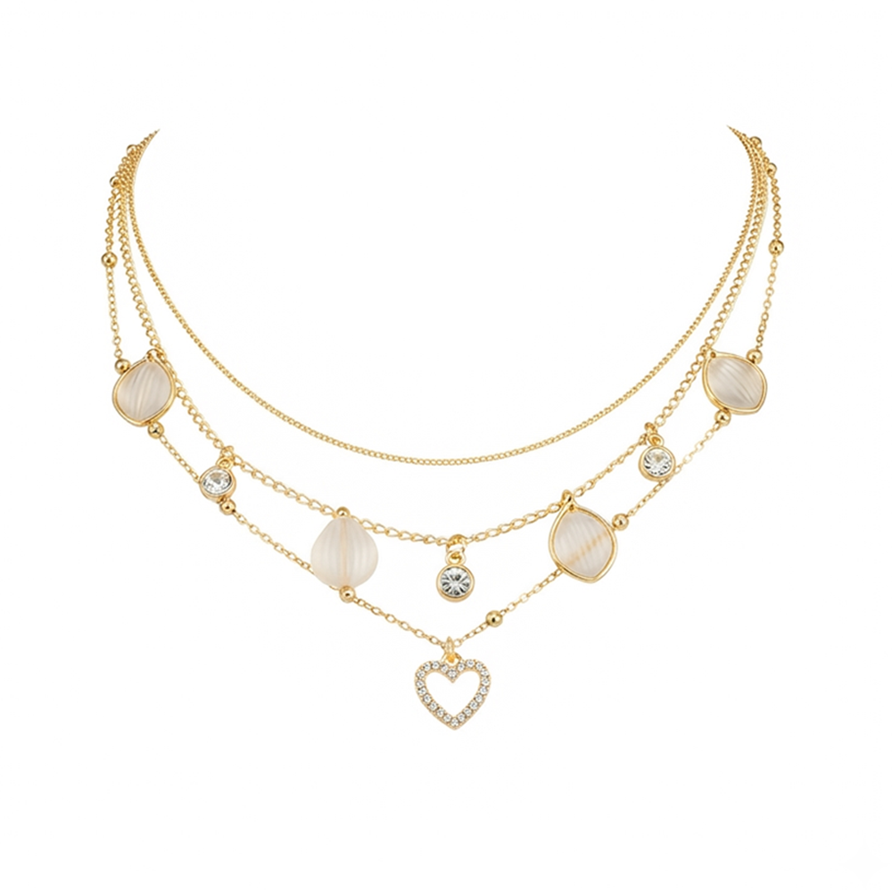 The99Jewel Gold Plated Triple Layered Coastal Inspired shell Charms and crystal Stone Western Necklace