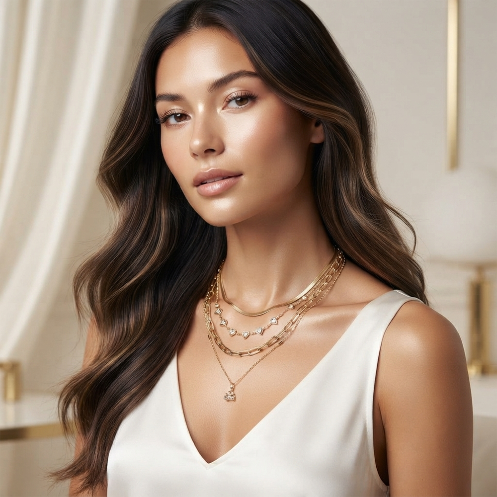 The99Jewel Gold Plated Multi Layered Western Necklace with heart Charms and Crystal Stone .