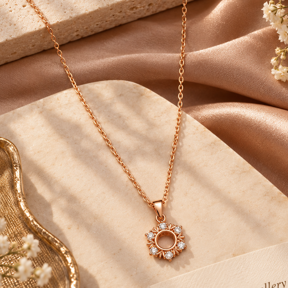 The99Jewel Stylish Rose Gold Plated American Diamond Pendant Necklace