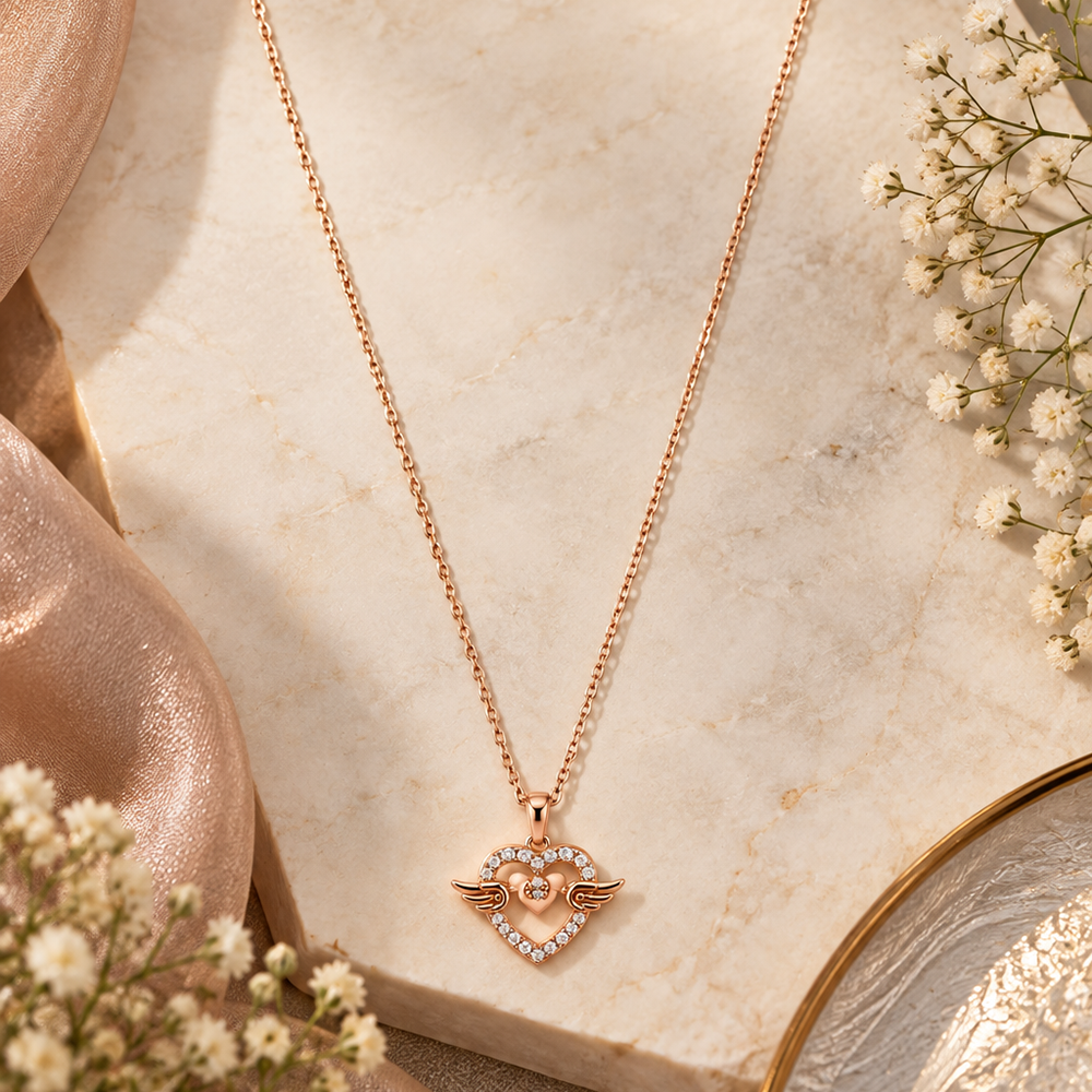 The99Jewel Stylish Rose Gold Plated American Diamond Pendant Necklace