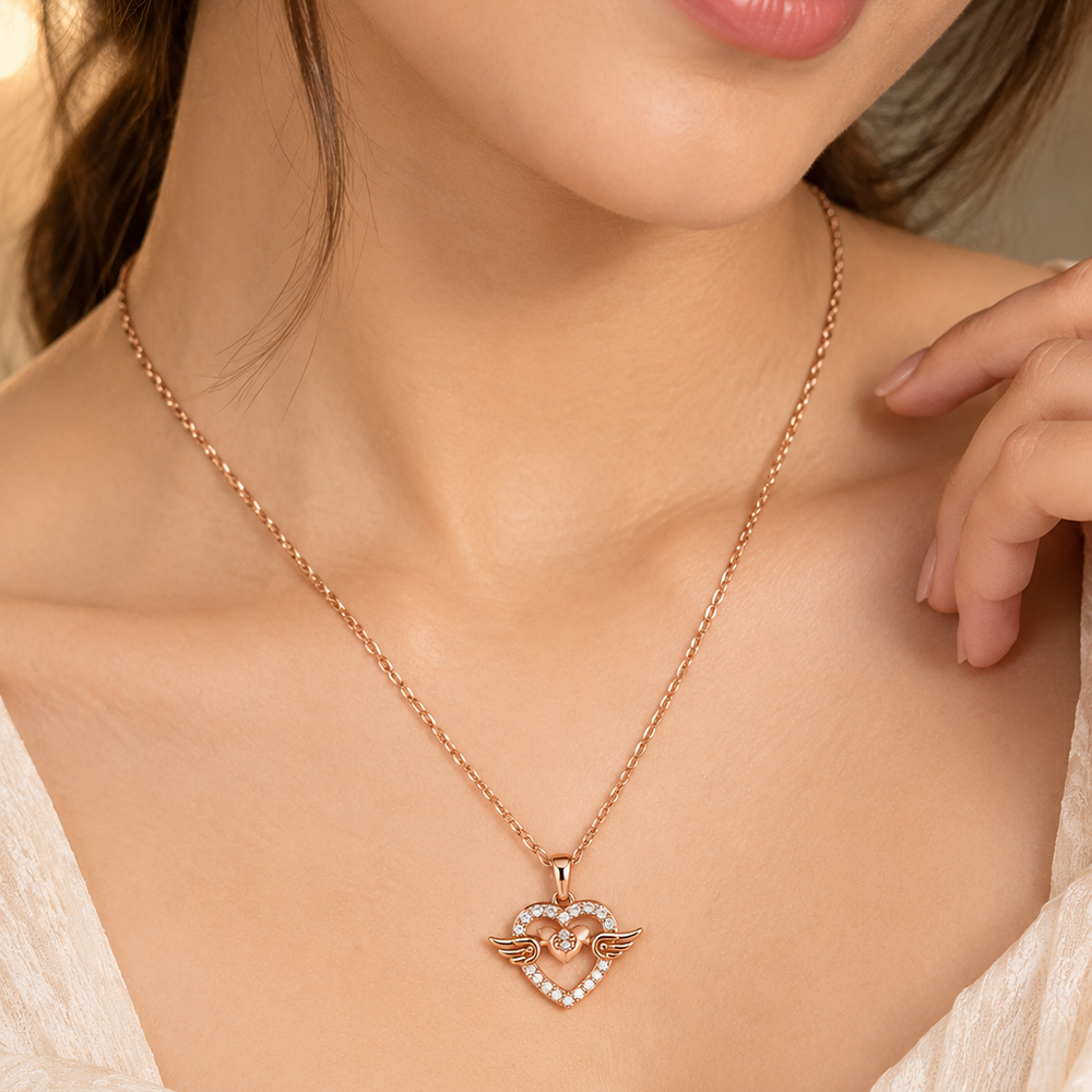 The99Jewel Stylish Rose Gold Plated American Diamond Pendant Necklace