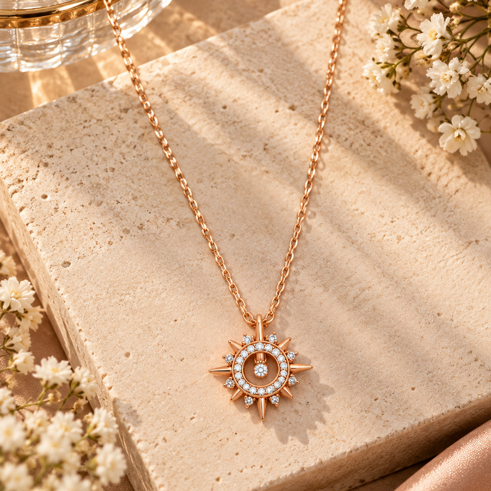The99Jewel Stylish Rose Gold Plated American Diamond Pendant Necklace
