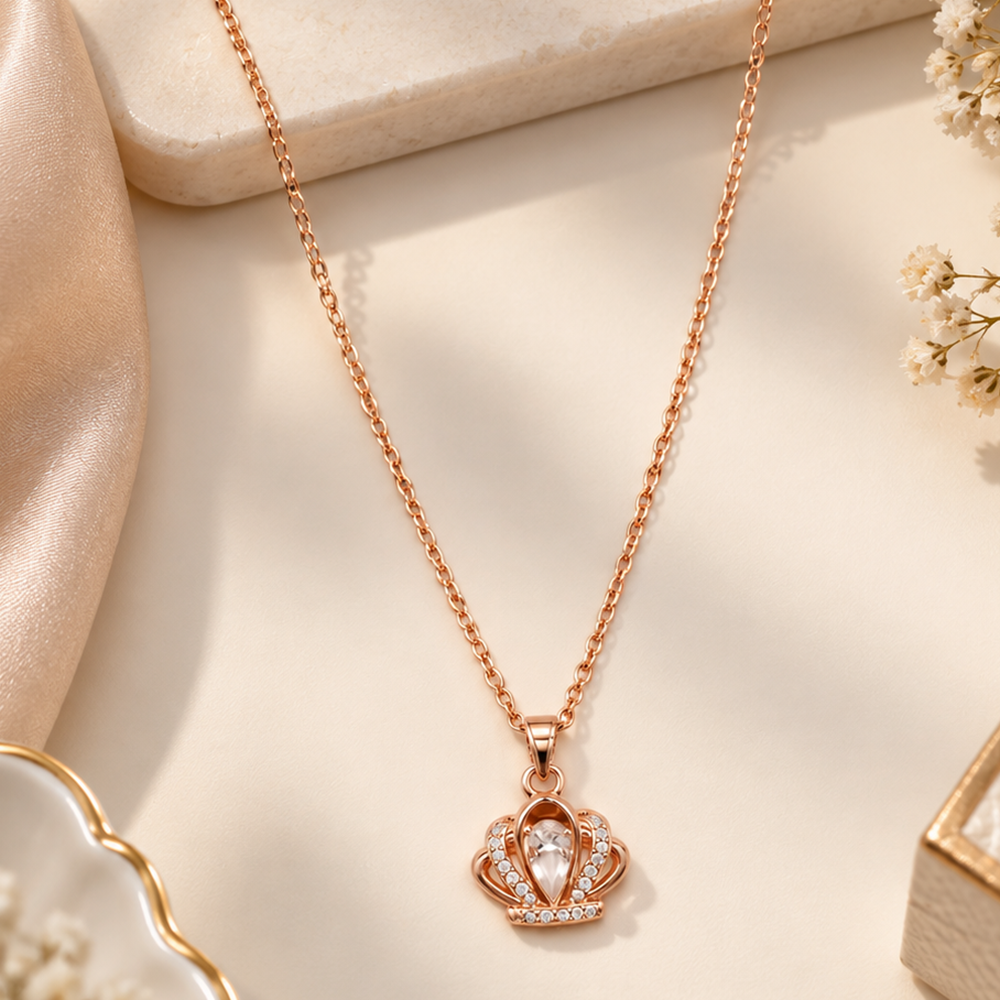 The99Jewel Stylish Rose Gold Plated American Diamond Pendant Necklace