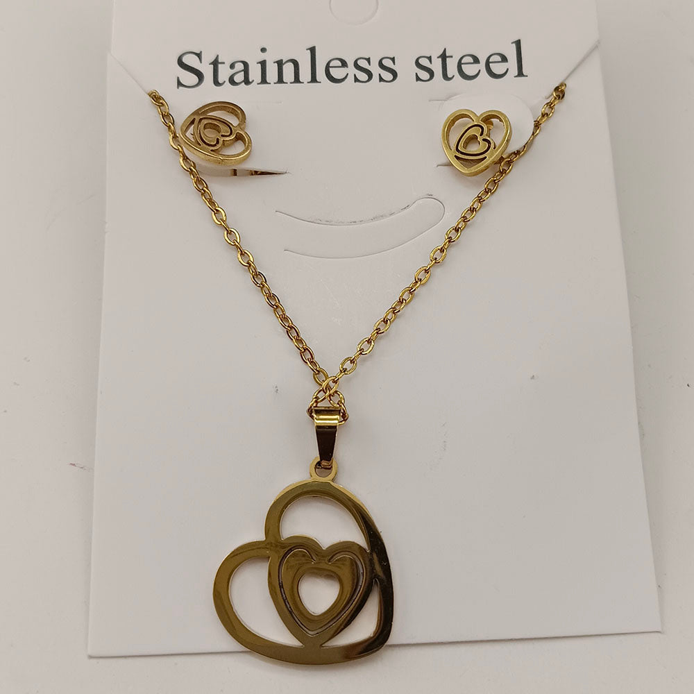 The99Jewel Anti Tarnish Chain Necklace with Heart Pendant & Matching Earrings for Women
