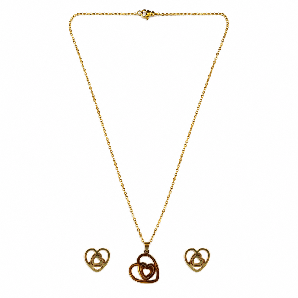 The99Jewel Anti Tarnish Chain Necklace with Heart Pendant & Matching Earrings for Women