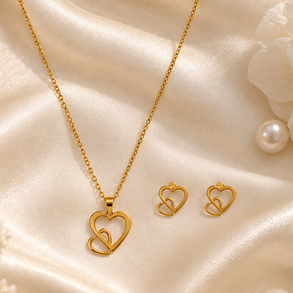 The99Jewel Anti Tarnish Chain Necklace with Heart Pendant & Matching Earrings for Women