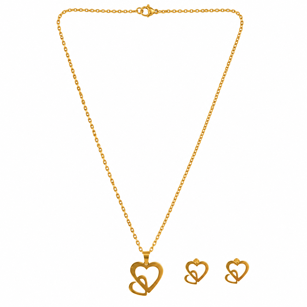 The99Jewel Anti Tarnish Chain Necklace with Heart Pendant & Matching Earrings for Women
