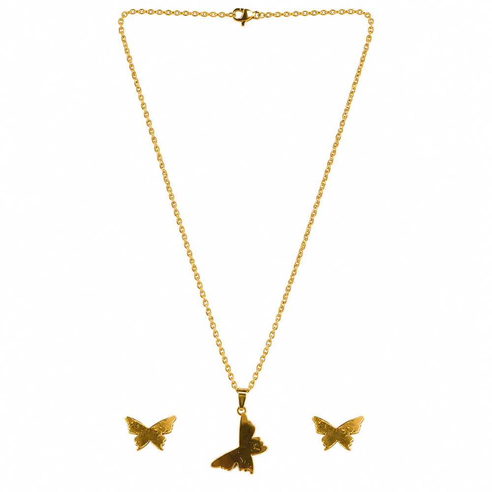The99Jewel Anti Tarnish Chain Necklace with Butterfly Pendant & Matching Earrings for Women
