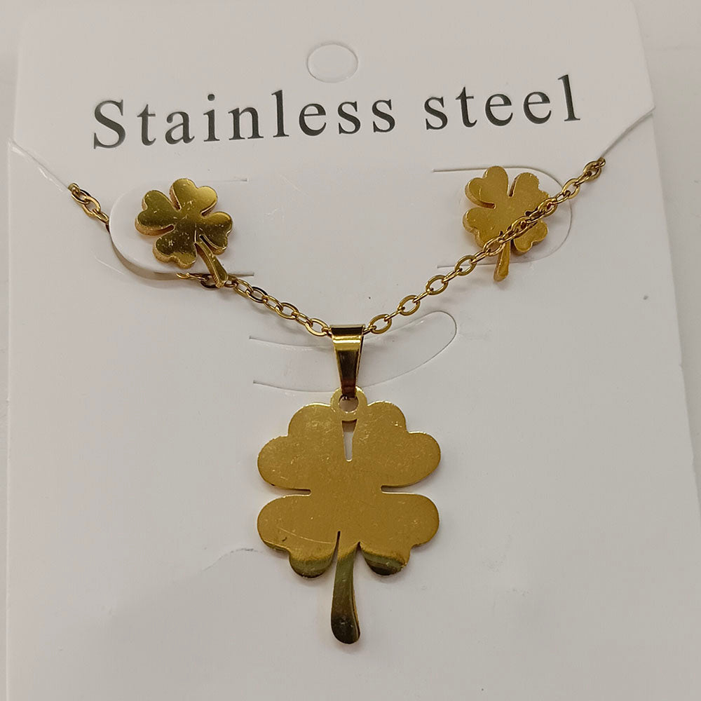 The99Jewel Anti Tarnish Chain Necklace with Clover Pendant & Matching Earrings for Women