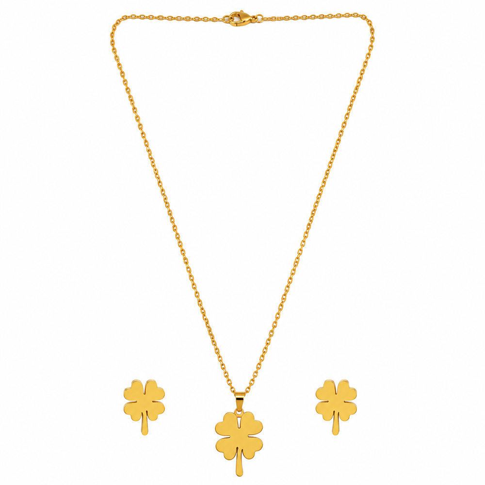 The99Jewel Anti Tarnish Chain Necklace with Clover Pendant & Matching Earrings for Women