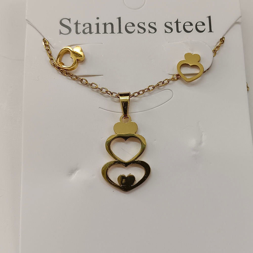 The99Jewel Anti Tarnish Chain Necklace with Heart Pendant & Matching Earrings for Women