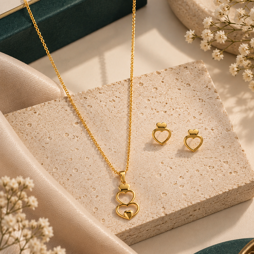 The99Jewel Anti Tarnish Chain Necklace with Heart Pendant & Matching Earrings for Women