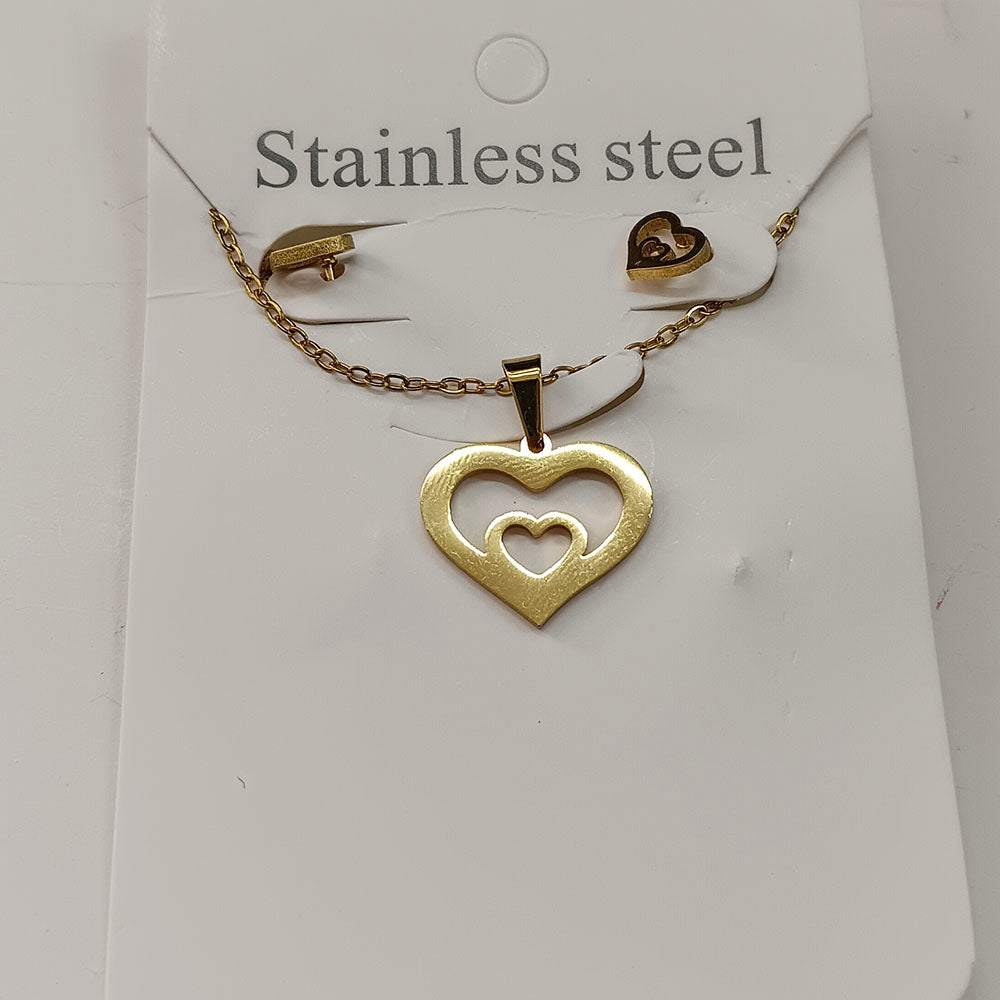 The99Jewel Anti Tarnish Chain Necklace with Heart Pendant & Matching Earrings for Women