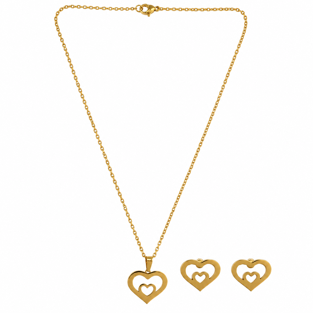 The99Jewel Anti Tarnish Chain Necklace with Heart Pendant & Matching Earrings for Women