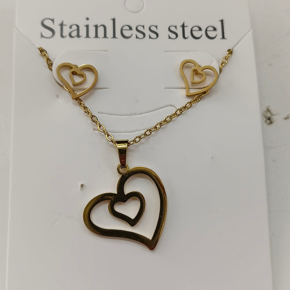 The99Jewel Anti Tarnish Chain Necklace with Heart Pendant & Matching Earrings for Women