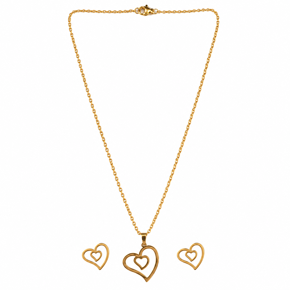 The99Jewel Anti Tarnish Chain Necklace with Heart Pendant & Matching Earrings for Women