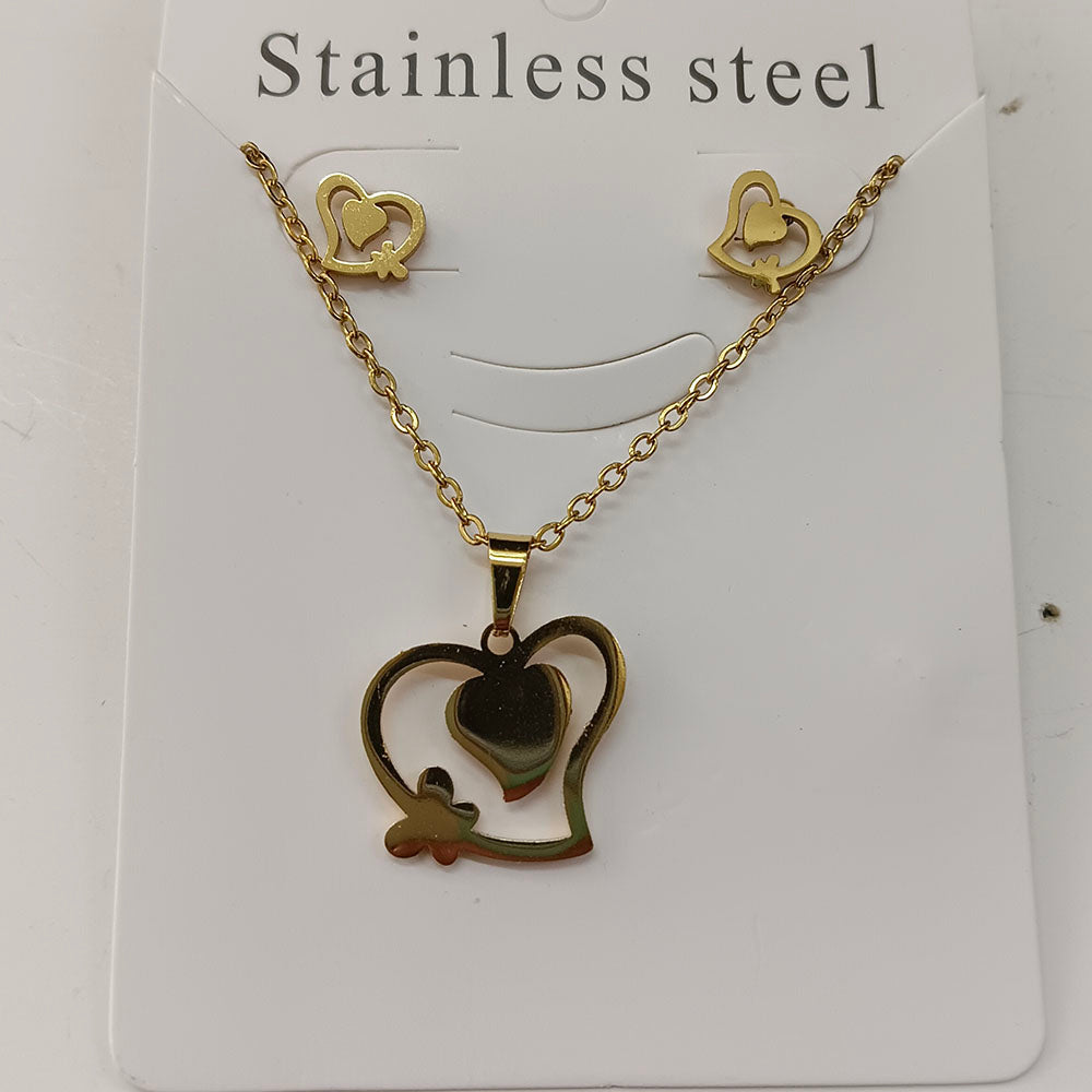 The99Jewel Anti Tarnish Chain Necklace with Heart Pendant & Matching Earrings for Women