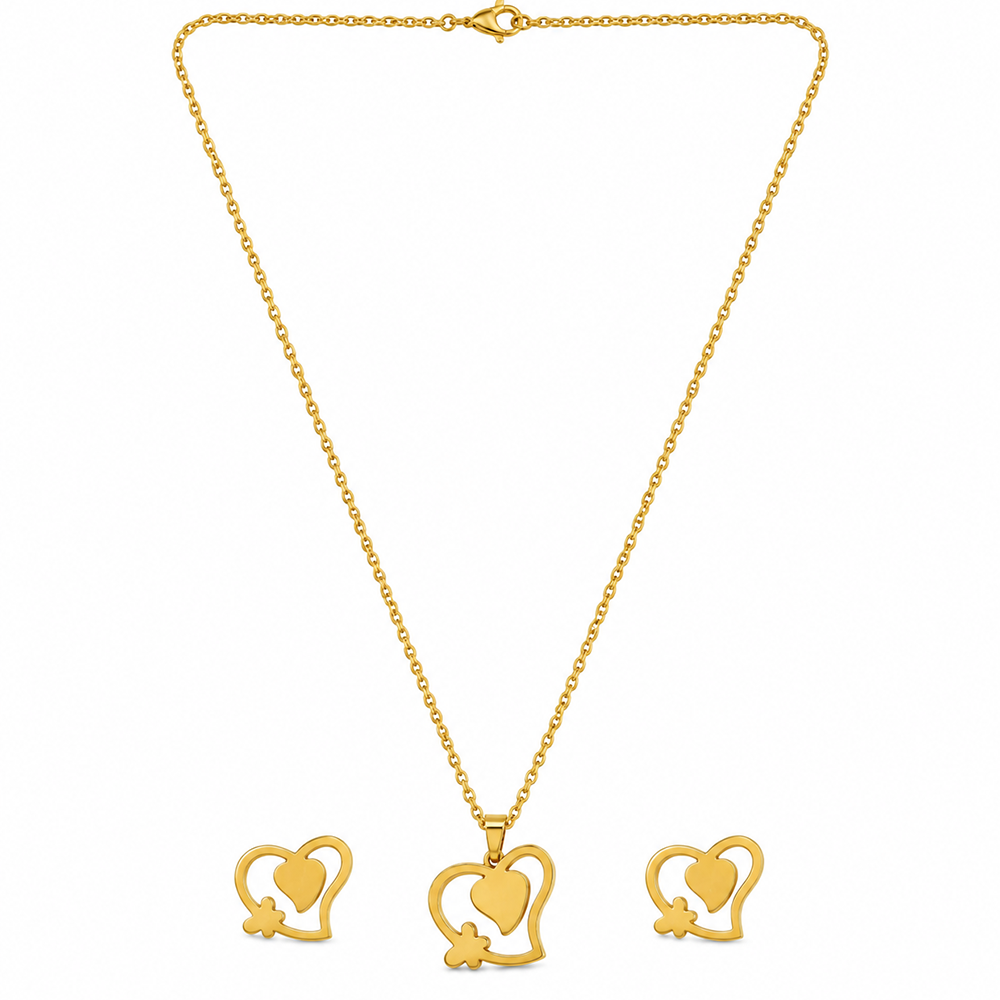 The99Jewel Anti Tarnish Chain Necklace with Heart Pendant & Matching Earrings for Women