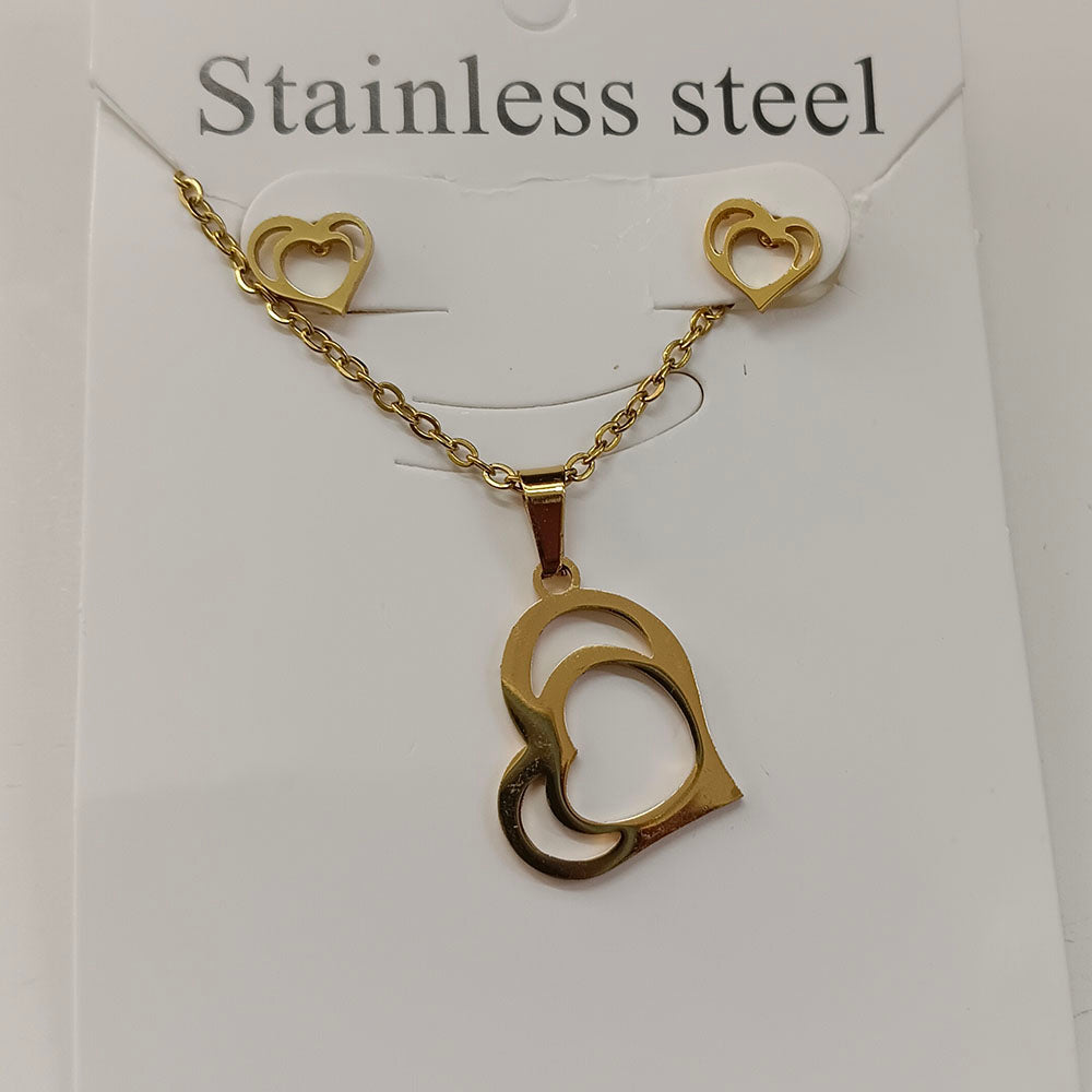 The99Jewel Anti Tarnish Chain Necklace with Heart Pendant & Matching Earrings for Women