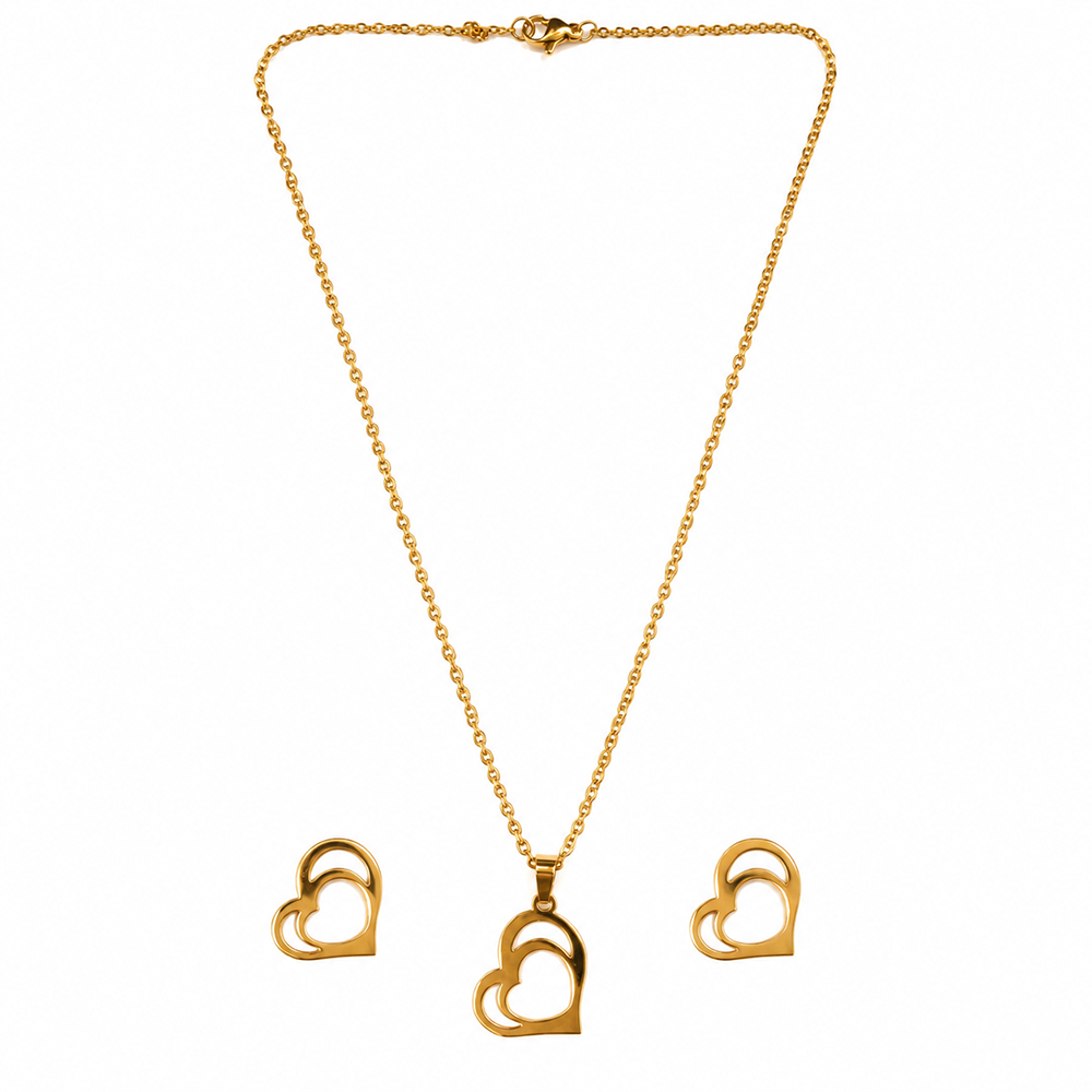 The99Jewel Anti Tarnish Chain Necklace with Heart Pendant & Matching Earrings for Women