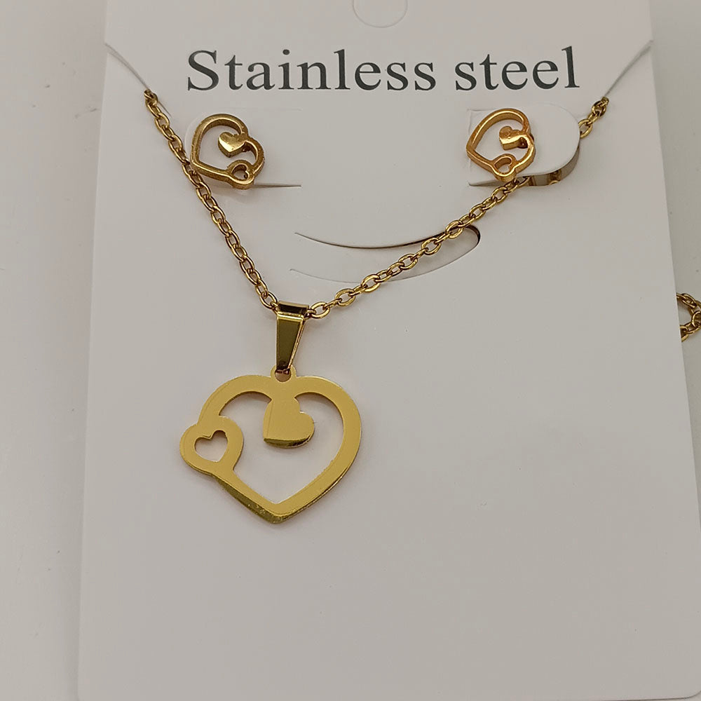 The99Jewel Anti Tarnish Chain Necklace with Heart Pendant & Matching Earrings for Women
