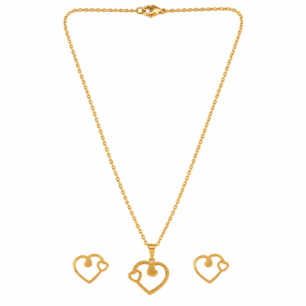 The99Jewel Anti Tarnish Chain Necklace with Heart Pendant & Matching Earrings for Women