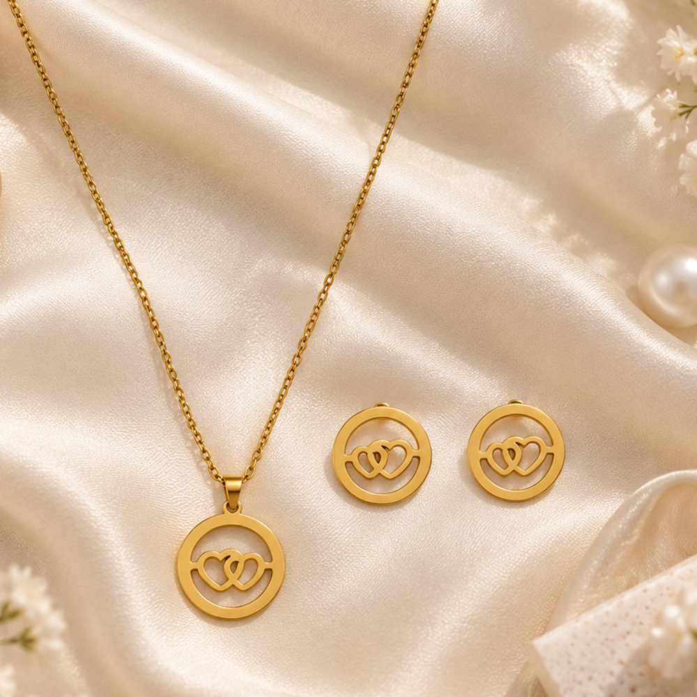 The99Jewel Minimal Anti Tarnish Heart Pendant Chain Necklace & Earrings Set for Women
