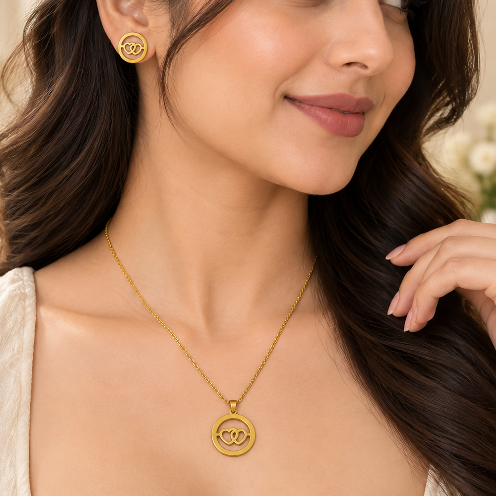 The99Jewel Minimal Anti Tarnish Heart Pendant Chain Necklace & Earrings Set for Women