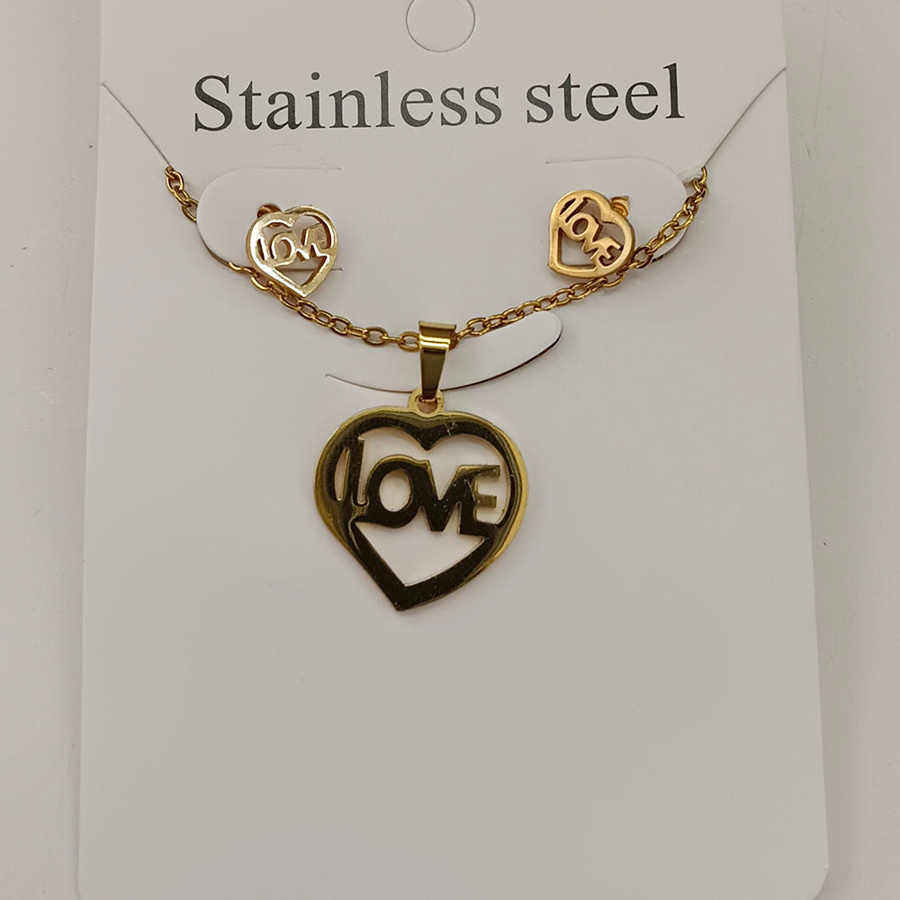 The99Jewel Minimal Anti Tarnish Love Pendant Chain Necklace & Earrings Set for Women