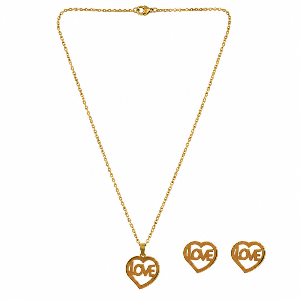 The99Jewel Minimal Anti Tarnish Love Pendant Chain Necklace & Earrings Set for Women