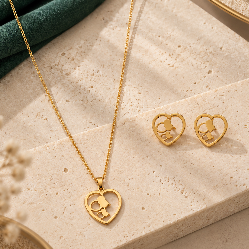 The99Jewel Minimal Anti Tarnish Heart Pendant Chain Necklace & Earrings Set for Women