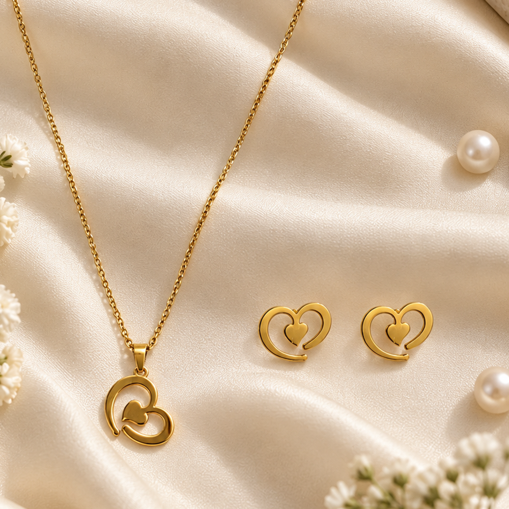 The99Jewel Minimal Anti Tarnish Heart Pendant Chain Necklace & Earrings Set for Women